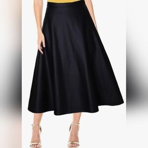 FHQ Collection Black Satin Flared Midi Skirt